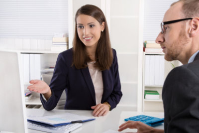 customer and female financial agent 